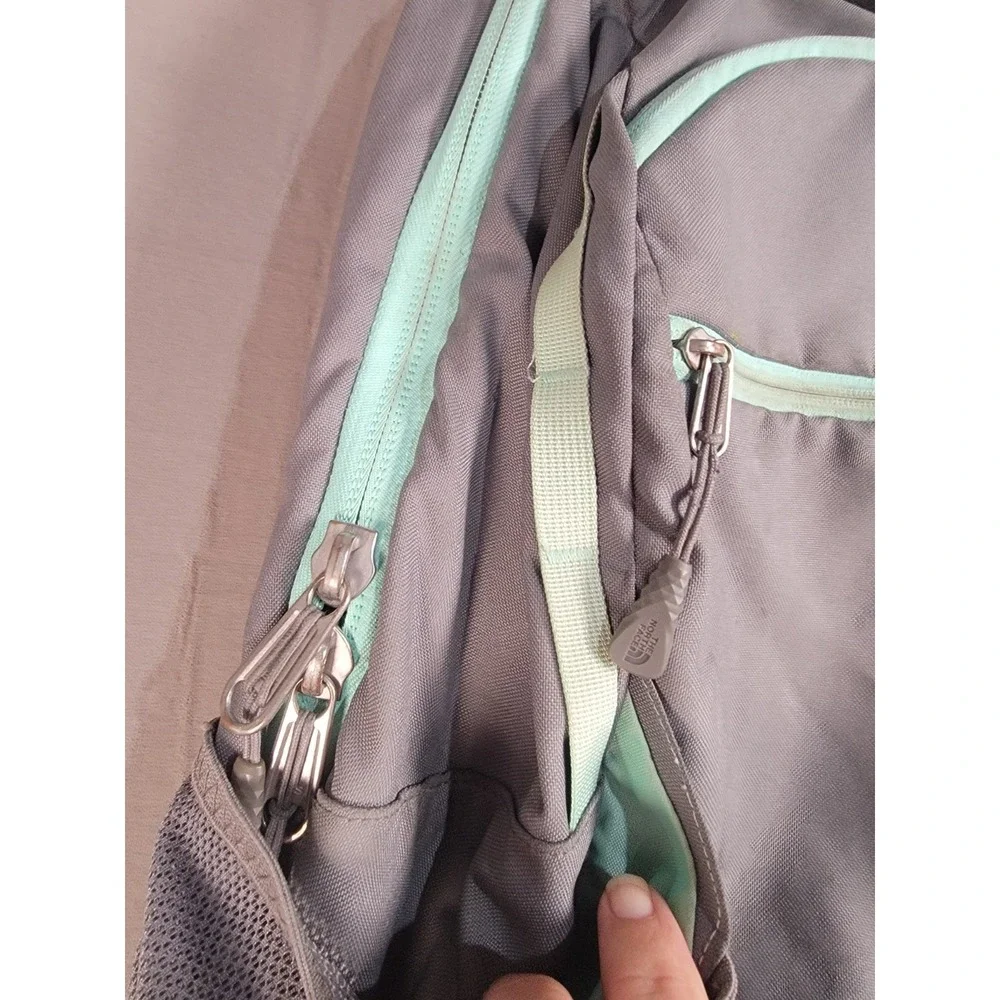 The North Face Pivoter Backpack Gray Mint Green Laptop School Travel Daypack